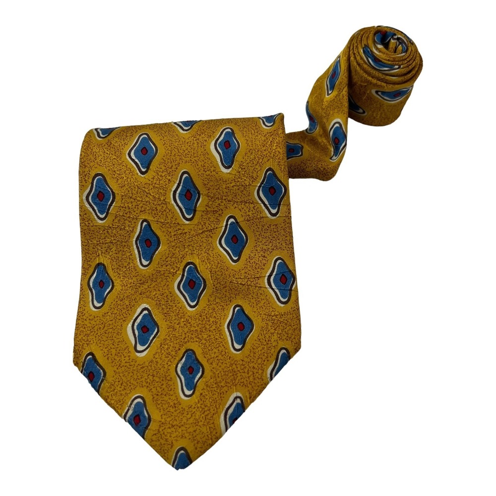 Ermenegildo Zegna Gold w/ Blue & Red Print Silk Neck Tie Mens Size 4" W 56" L